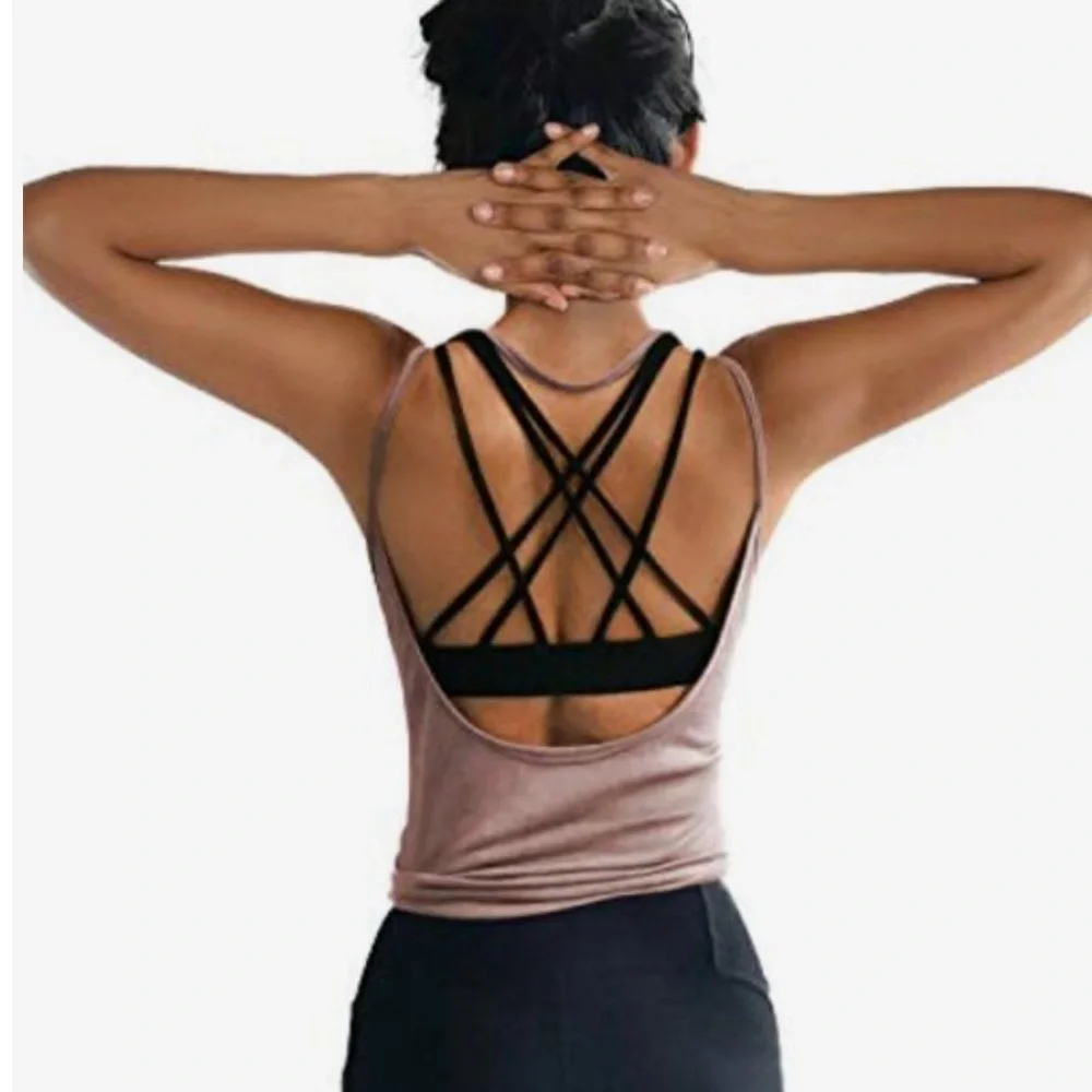 OYANUS Workout Top Backless Yoga Shirt Open Back Medium